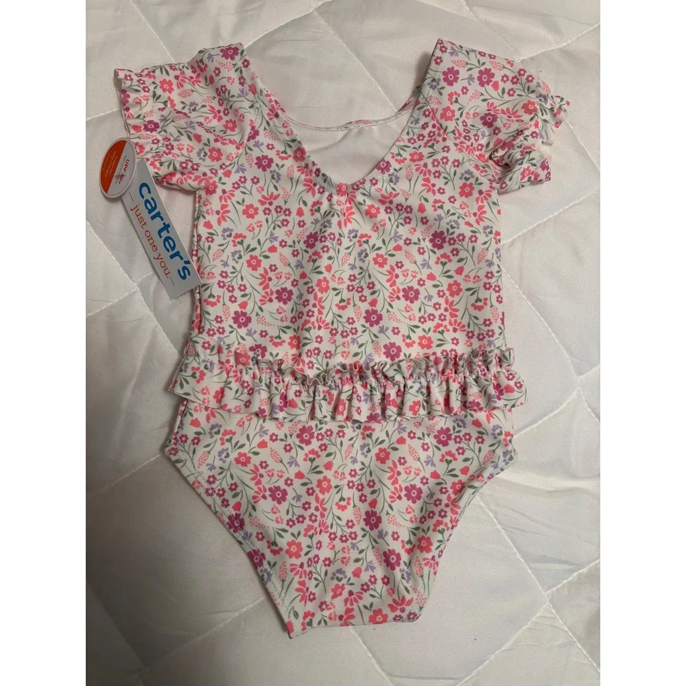 Carters Just One You Baby Girls Floral One Piece Swimsuit Snap Bottom 9M Pink